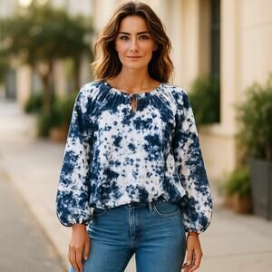 Sanctuary Women's Blouse Small Blue Tie Dye Long Sleeve Top